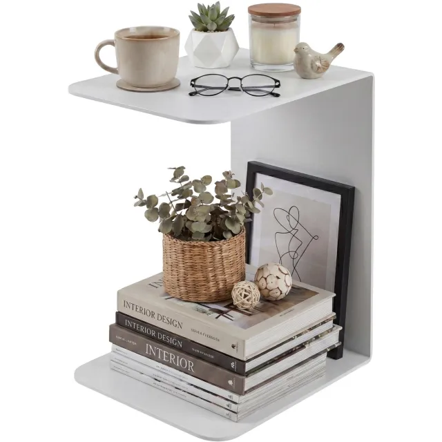 CLP Selby C-vorm Bijzettafel - Zwart Salontafel voor Bank - Modern Design - 5 mm Massief Gepoedercoat - 48 cm - wit