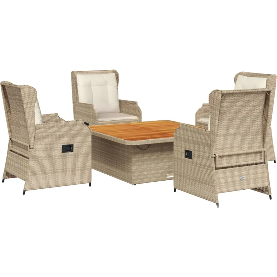 vidaXL 5-delige Loungeset met kussens poly rattan beige, foto 3