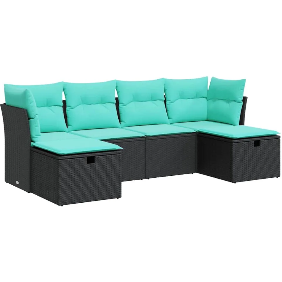 vidaXL 6-delige Loungeset met kussens poly rattan zwart, foto 3