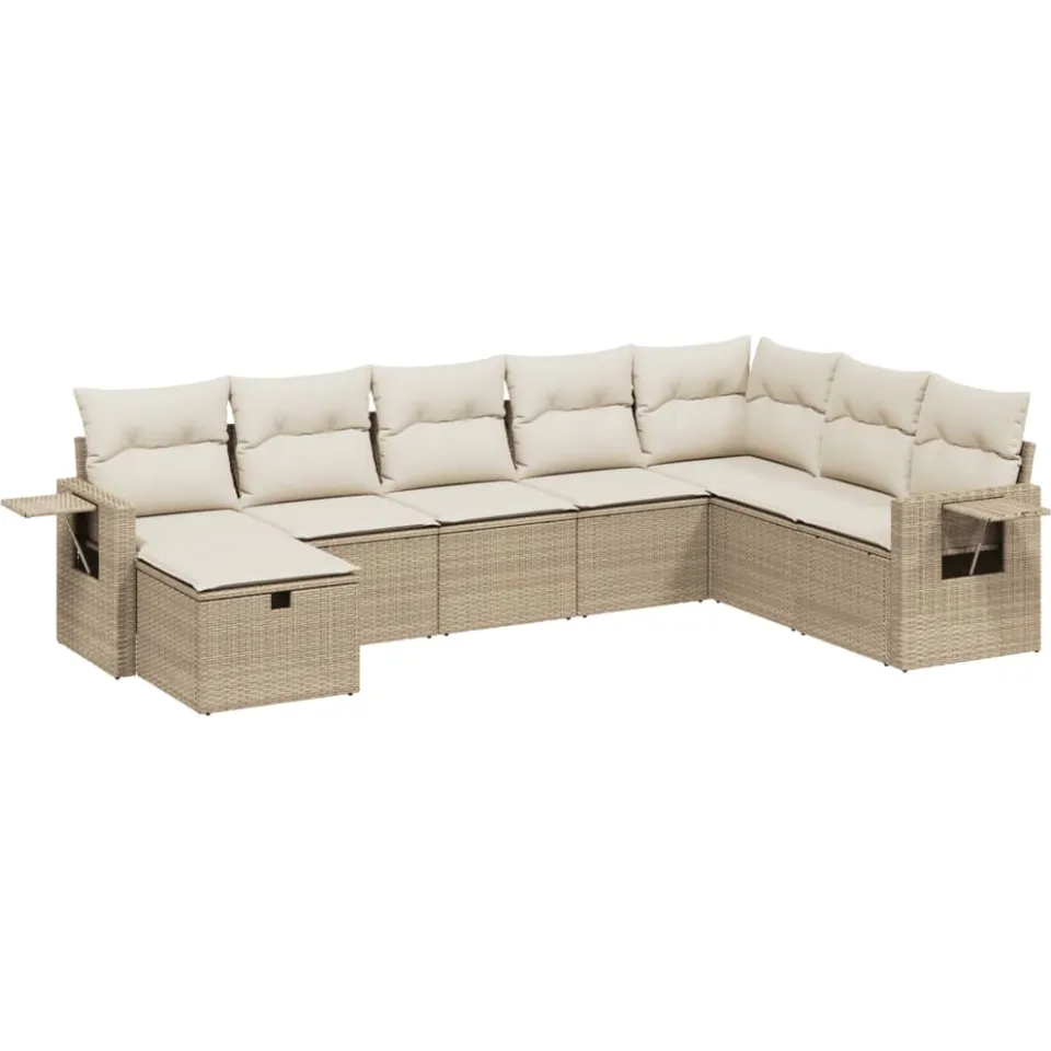 vidaXL 8-delige Loungeset met kussens poly rattan beige, foto 3