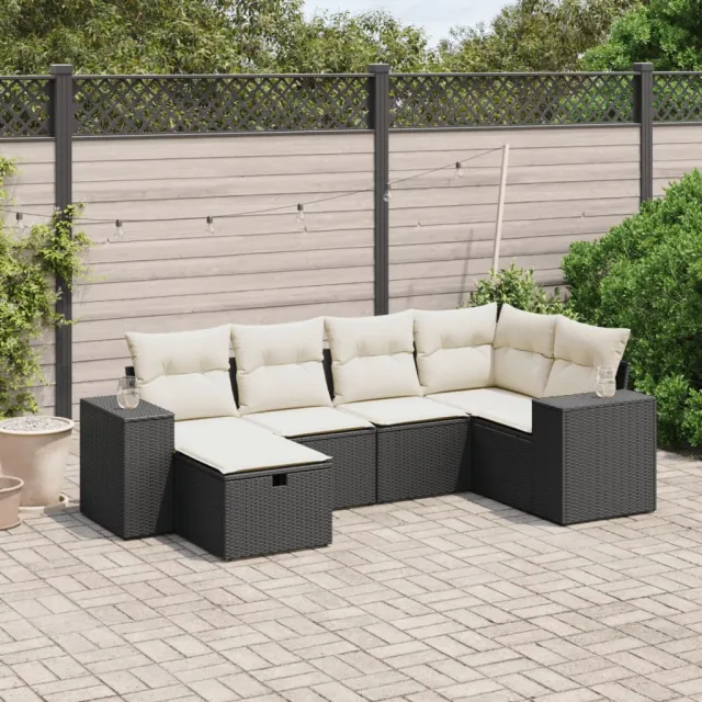 vidaXL 6-delige Loungeset met kussens poly rattan zwart, foto 2