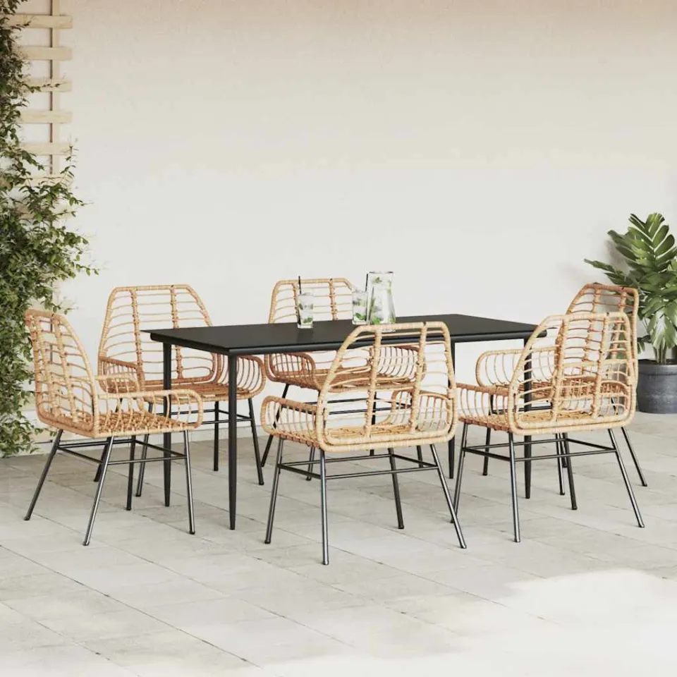 vidaXL 7-delige Tuinset poly rattan glas bruin, foto 2