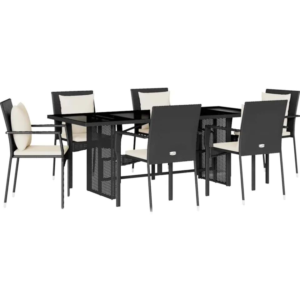 vidaXL 7-delige Tuinset met kussens poly rattan zwart, foto 3