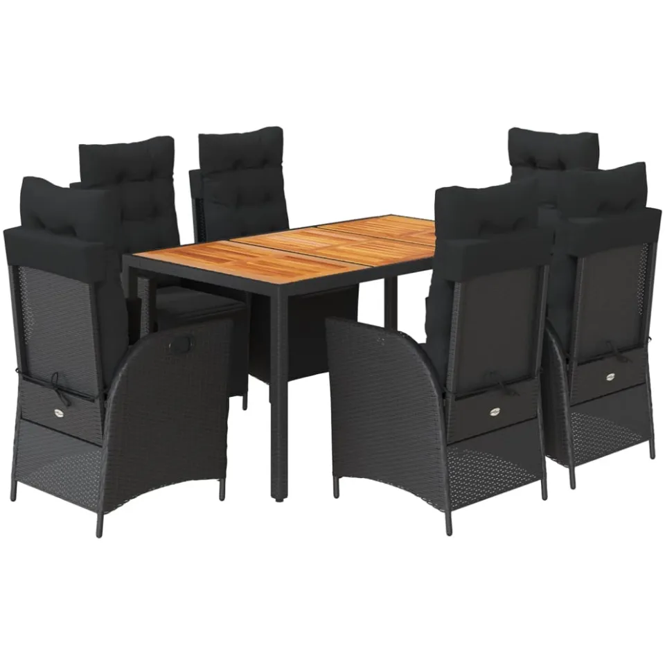 vidaXL 7-delige Tuinset met kussens poly rattan zwart, foto 3