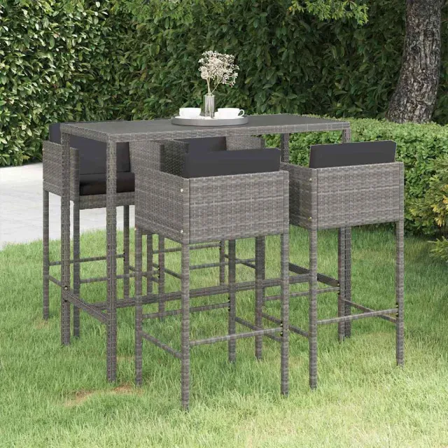 vidaXL 5-delige Tuinbarset met kussens poly rattan grijs, foto 2