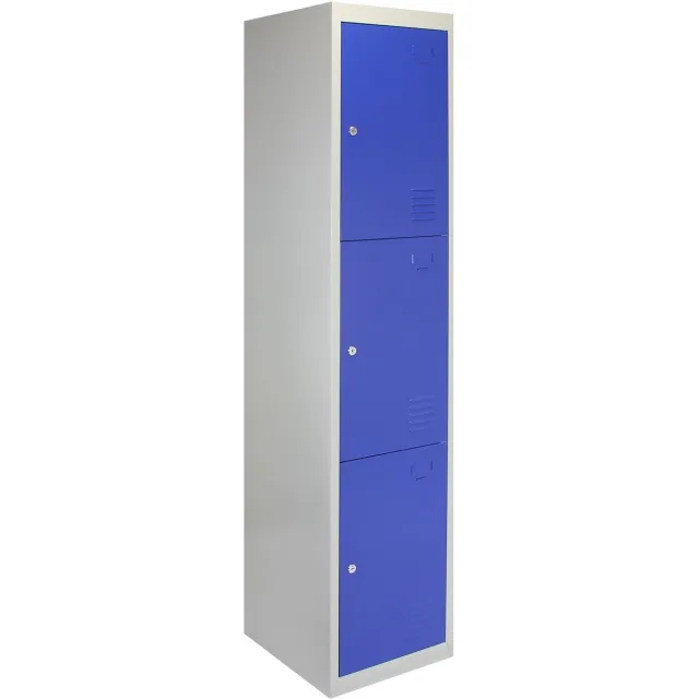 MonsterShop Lockerkast metaal - blauw - 180x38x45 cm - driedeurs flatpack