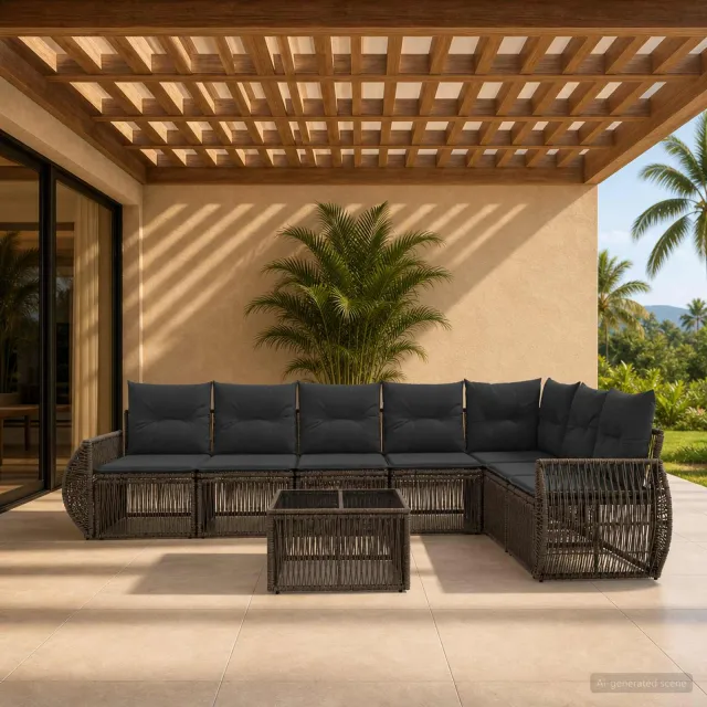 vidaXL Tuinbankenset 8 st Grijs en Donkergrijs poly rattan, foto 2