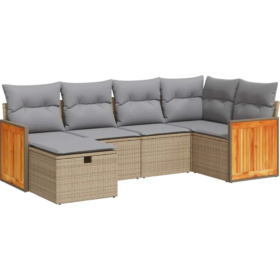 vidaXL 6-delige Loungeset met kussens poly rattan beige, foto 3