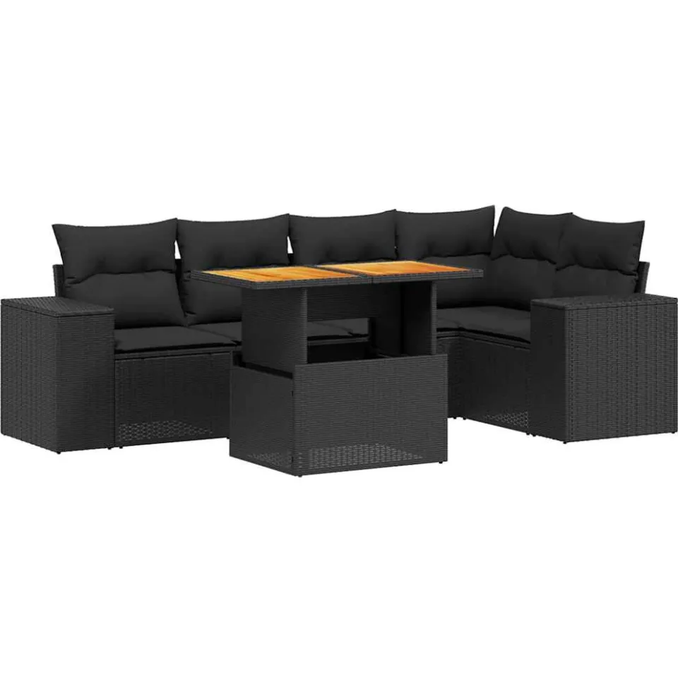vidaXL 6-delige Loungeset met kussens poly rattan zwart, foto 3