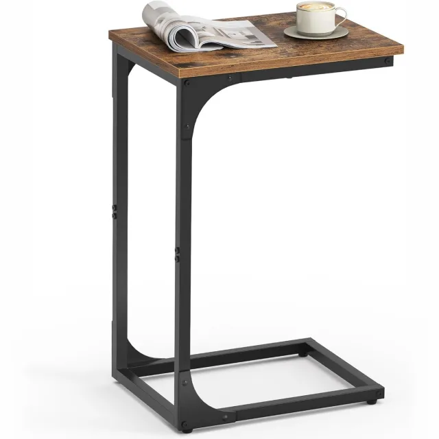 Vasagle Banktafel C-Model – Smalle Bijzettafel voor bij de bank - Industrieel Metaal/Houtlook – Rustiek Bruin/Zwart