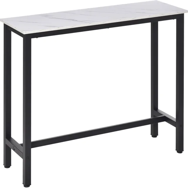 Lunpog Bartafel statafel - 120 x 40 x 100 cm - frame van staal - zwart - Hoge keukentafel - marmerlook - wit