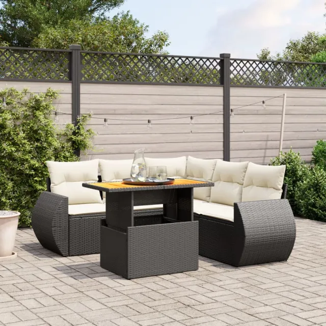 vidaXL 6-delige Loungeset met kussens poly rattan zwart, foto 2