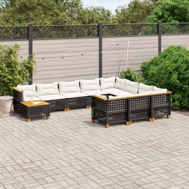 vidaXL 11-delige Loungeset met kussens poly rattan zwart, foto 2