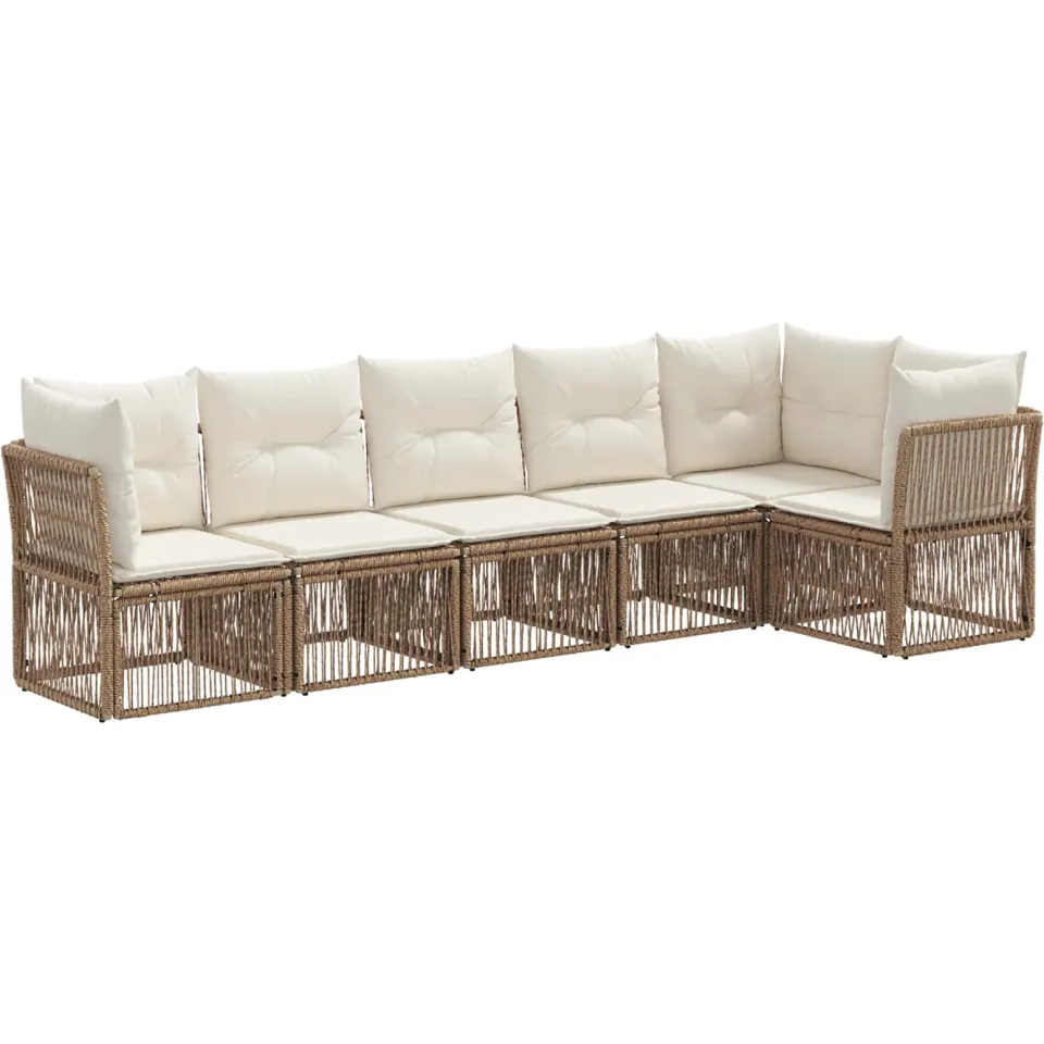 vidaXL Tuinbankenset 6 st 6-zits Beige poly rattan, foto 4