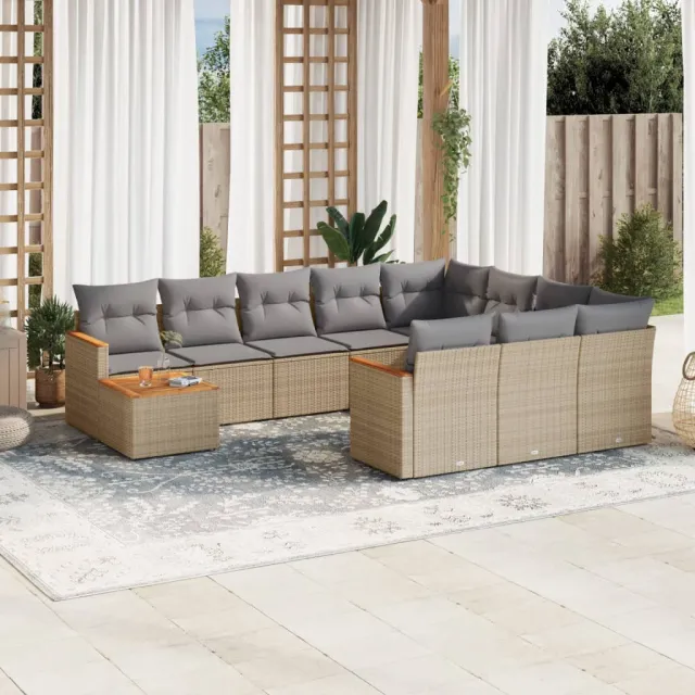 vidaXL 11-delige Tuinset met kussens poly rattan beige, foto 2