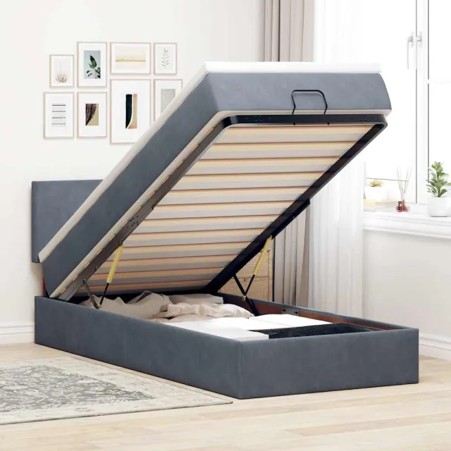 vidaXL Ottoman bed met matras en LED's 90x190cm fluweel donkergrijs grijs