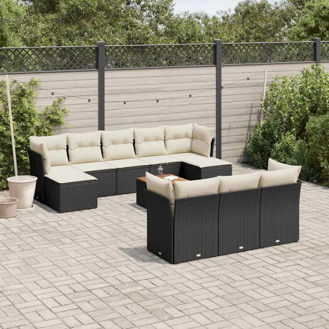 vidaXL 11-delige Loungeset met kussens poly rattan zwart, foto 2