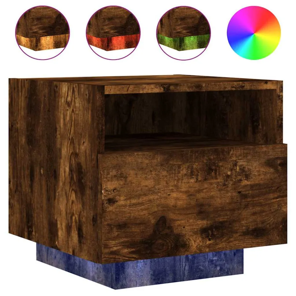 vidaXL Nachtkastje met LED-verlichting 40x39x37 cm gerookt eikenkleur, foto 3