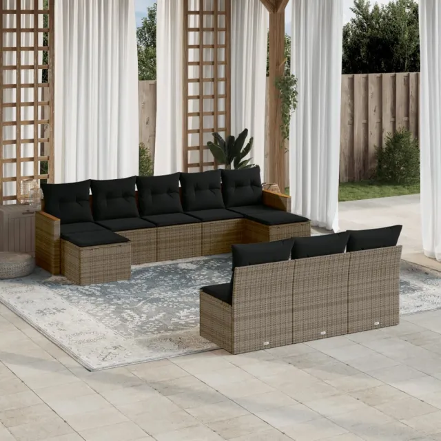 vidaXL 10-delige Loungeset met kussens poly rattan grijs, foto 2
