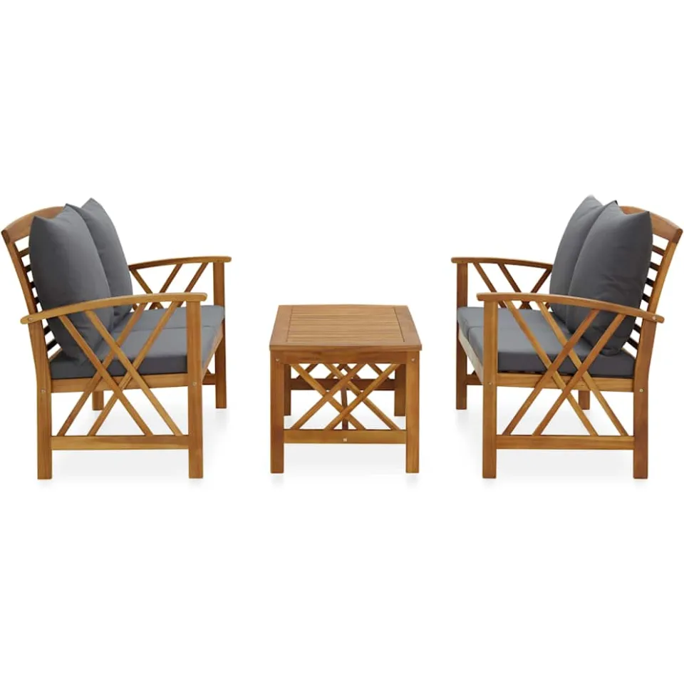 vidaXL 3-delige Loungeset met kussens massief acaciahout grijs, foto 2