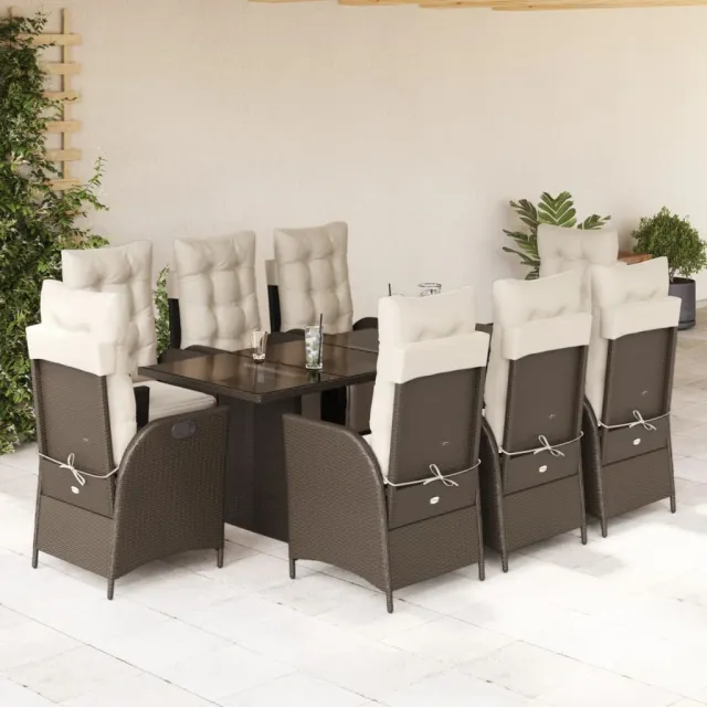 vidaXL 9-delige Tuinset met kussens poly rattan bruin, foto 2