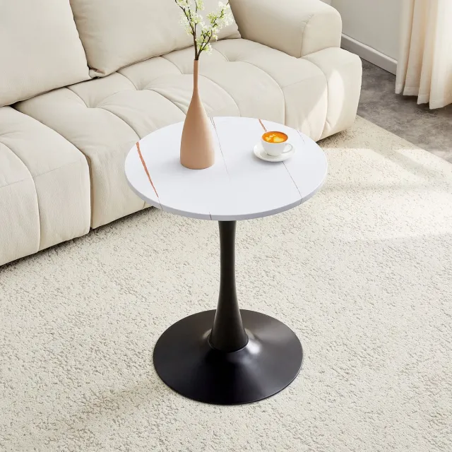 COVREO Bijzettafel 60x60x72 cm - wit MDF tafelblad, zwart metalen onderstel, rond