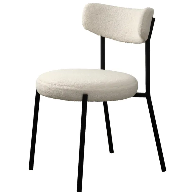 Nest of Nora Set van 2 - Nest of Nora Eetkamerstoelen bouclé - Zwart metalen frame - Off-white Gebroken wit