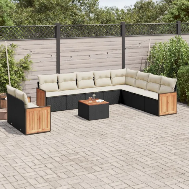 vidaXL 11-delige Loungeset met kussens poly rattan zwart, foto 2