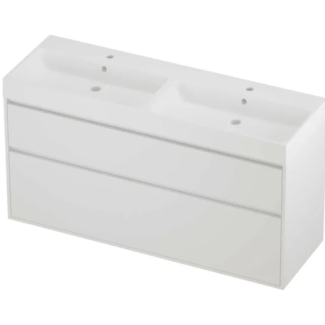 Proline Podium Badmeubelset Polystone Loft 2 Gaten 140x46x75 cm Mat Wit Mat White