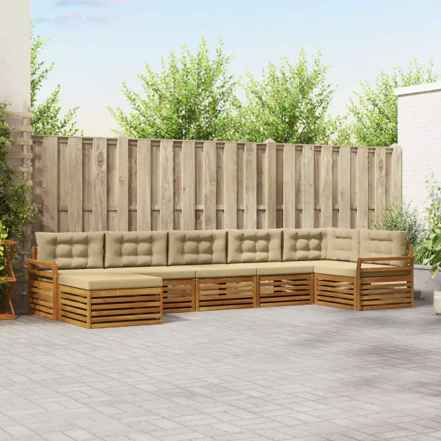 vidaXL Buiten bankenset 7 st 7-zits Natuurlijk en Beige