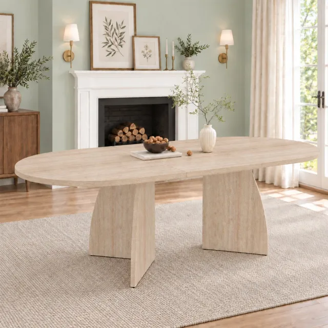 MODENUIT Eettafel - Uitschuifbaar voor 4 tot 8 Personen - Eetkamer - MDF in Travertinlook - 150/200 x 90 cm