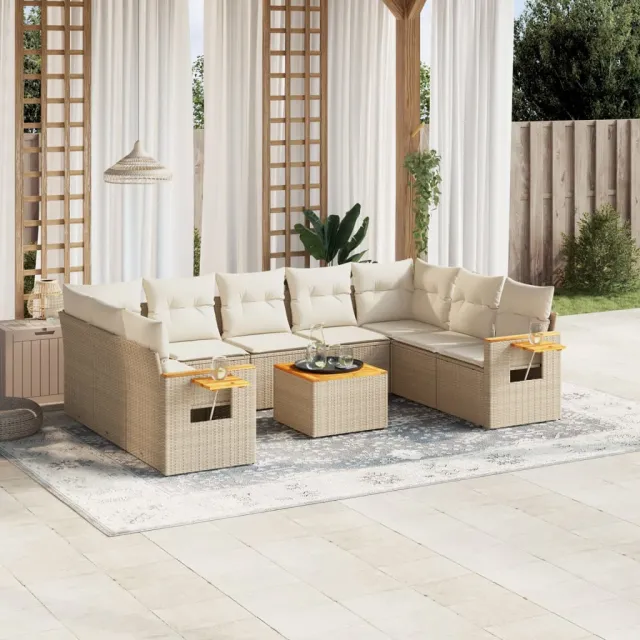 vidaXL 10-delige Loungeset met kussens poly rattan beige, foto 2
