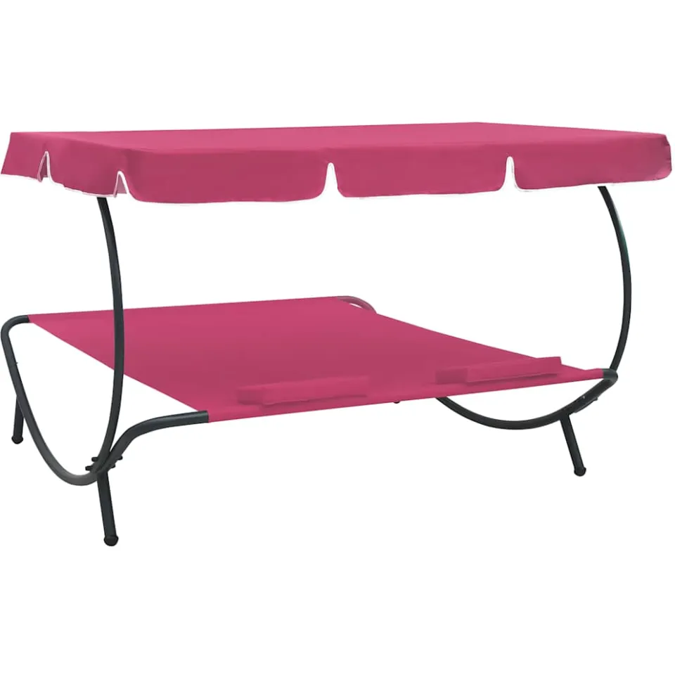 vidaXL Loungebed met luifel en kussens roze, foto 3