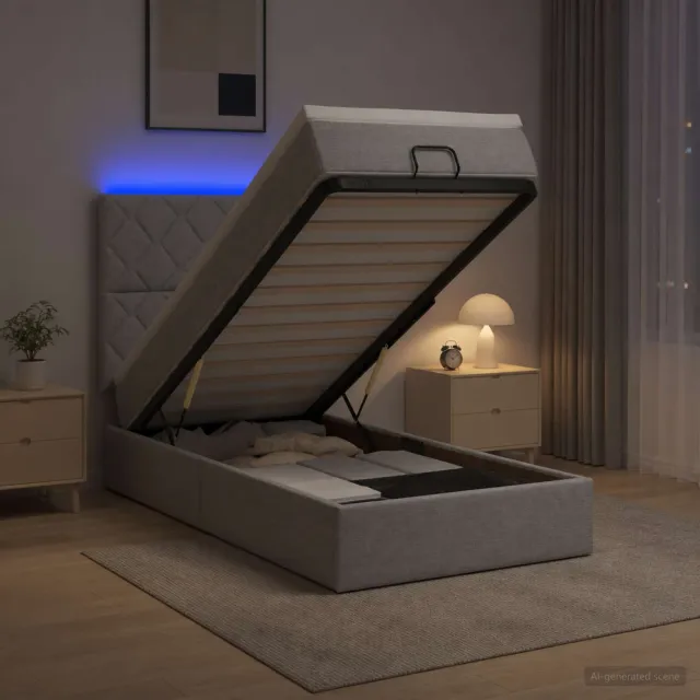 vidaXL Ottoman Bed met Matrassen en LED Lichtgrijs 100 x 200 cm Stof