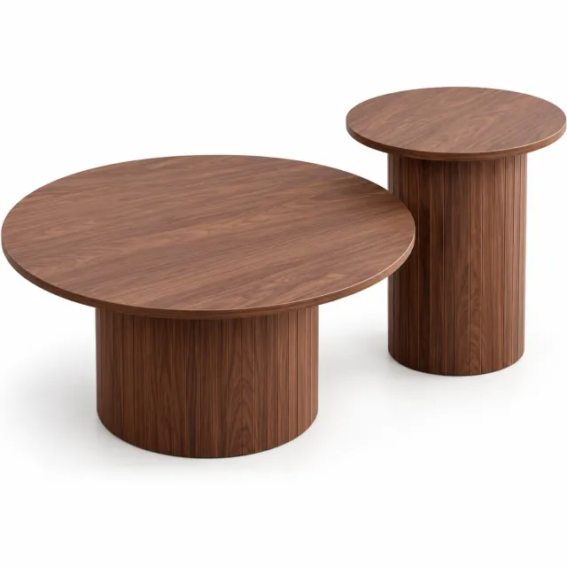 Luxevo Salontafel Set van 2 – Ronde Nesttafels – Ø70 cm & Ø40 cm – MDF – Moderne Woonkamertafels – Bijzettafel & Salontafel - Walnoot Walnoot Bruin