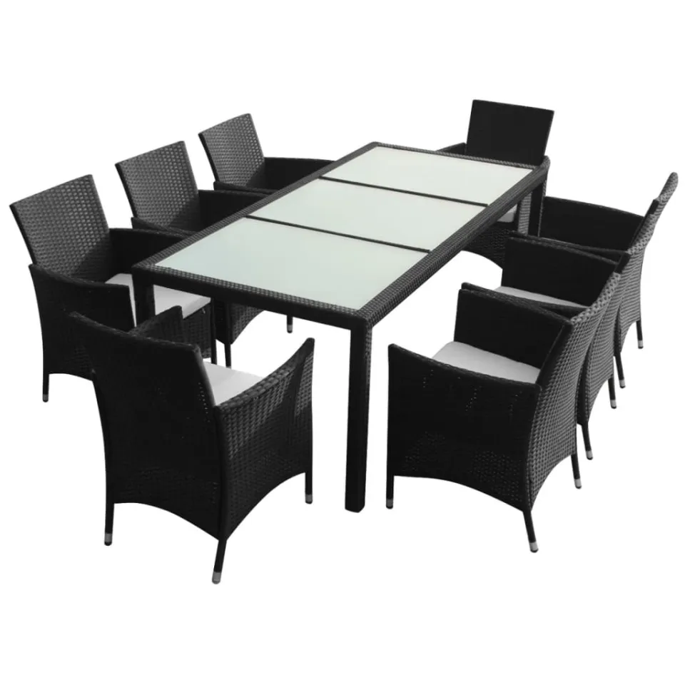 vidaXL 9-delige Tuinset met kussens poly rattan zwart, foto 3