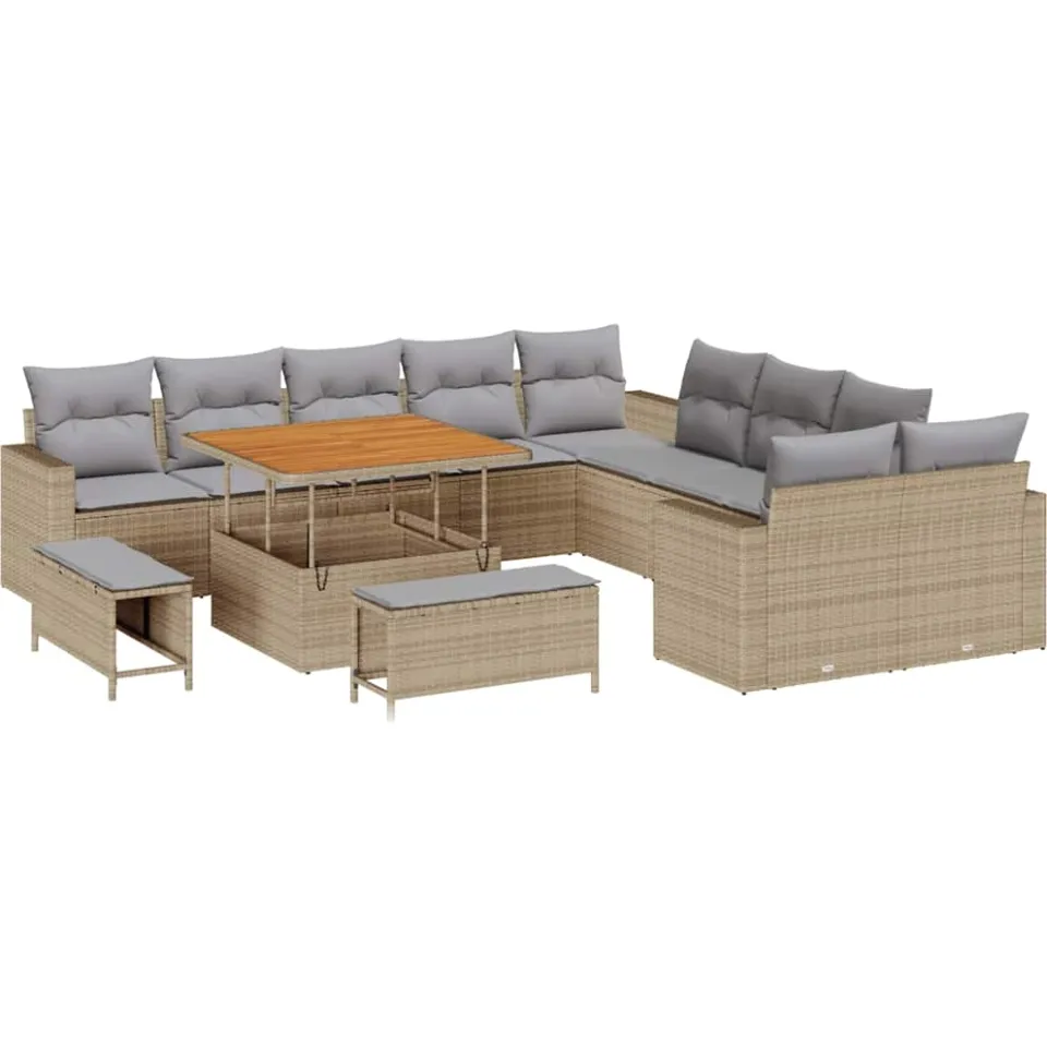 vidaXL Tuinbankenset 13 st Beige poly rattan
