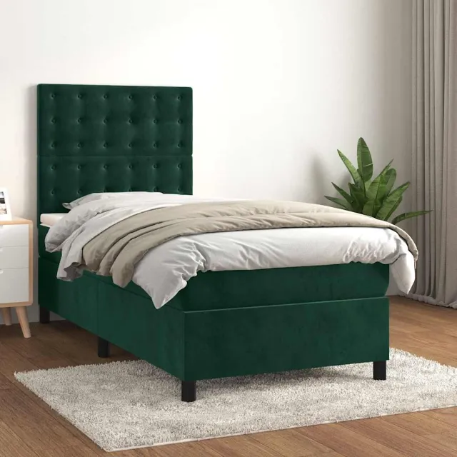 vidaXL Boxspring met matras fluweel donkergroen 80x200 cm groen