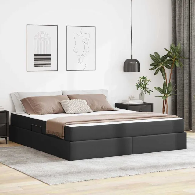 vidaXL Opslag bed met matras met opslag 2 st Zwart Leer