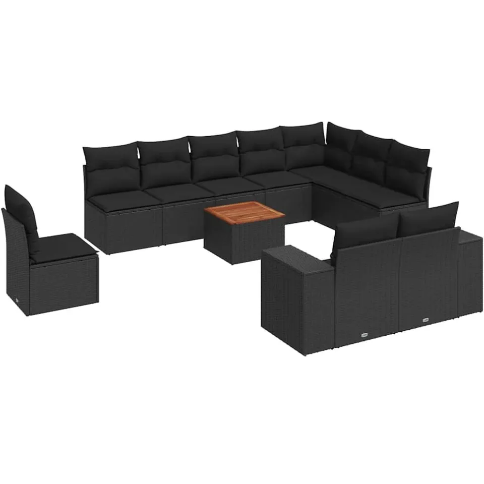 vidaXL 11-delige Loungeset met kussens poly rattan zwart, foto 3