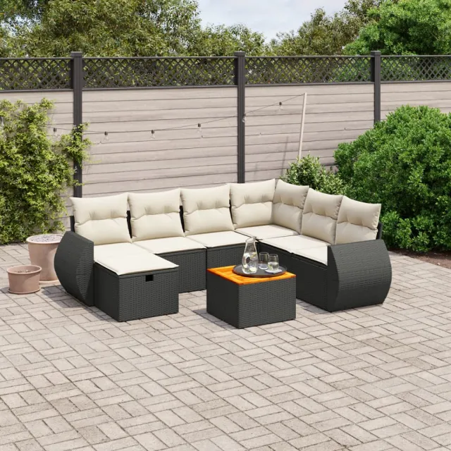 vidaXL 8-delige Loungeset met kussens poly rattan zwart, foto 2