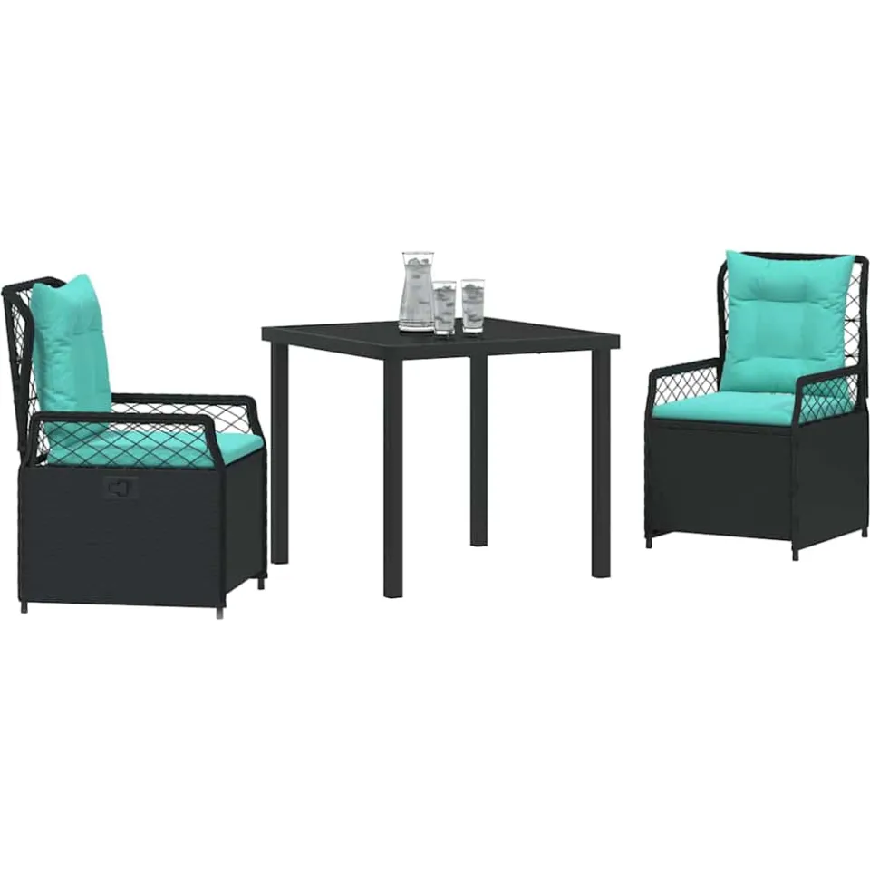 vidaXL Tuin eettafelset 3 st Zwart poly rattan