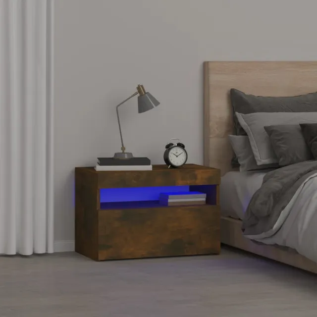 vidaXL Nachtkastje met LED-verlichting 60x35x40 cm gerookt eikenkleur, foto 2