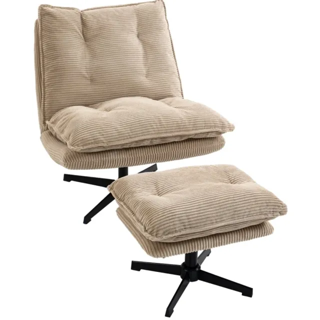 REDOM Fauteuil met hocker 82x74x89 cm - 360° draaibaar en verstelbare hocker - Beige
