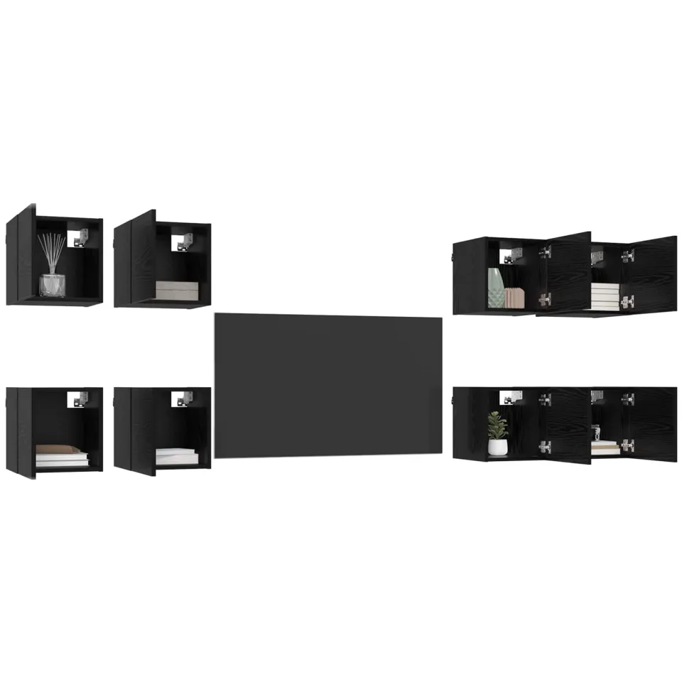 vidaXL Wandgemonteerde TV-kast 8 st 30,5 x 30 x 30 cm Zwart eiken