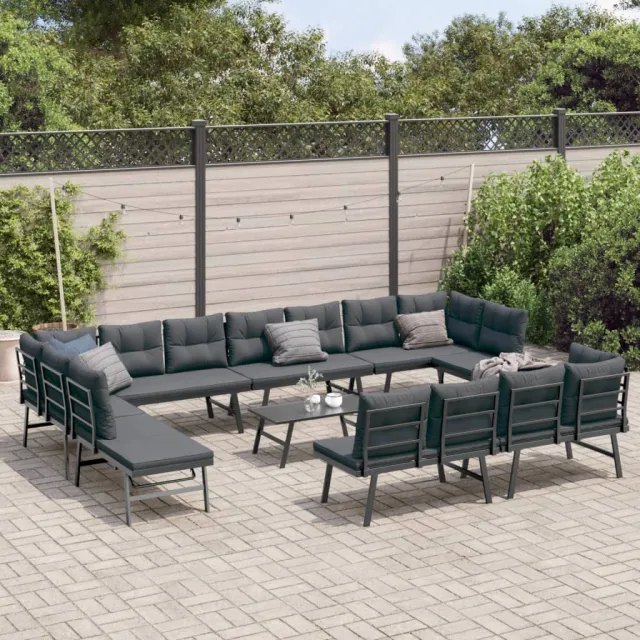 vidaXL 9-delige Tuinbankenset met kussens gepoedercoat staal zwart, foto 2
