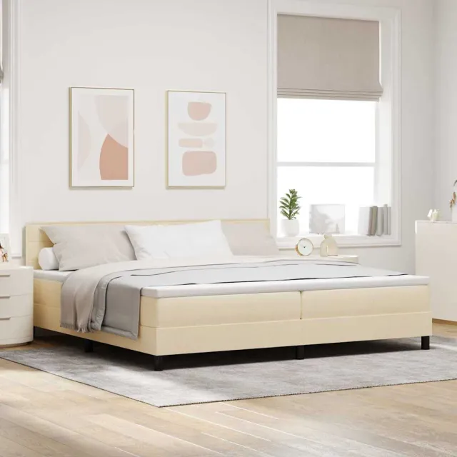 vidaXL Boxspring bed met LED-stripverlichting Crème 200 x 200 cm Stof