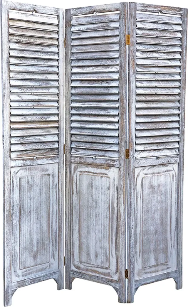 Lavandoux Houten Shutter Kamerscherm met 3 Panelen, H180 x L135 cm - Vintage | Kamerscherm 3 Panelen | Kamerscherm Hout | Roomdivider | Scheidingswand | Vouwscherm | Shutters Vintage wash