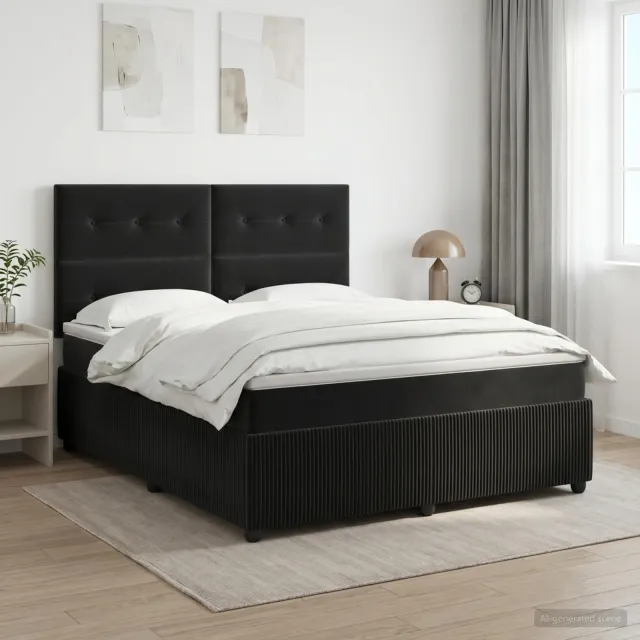 vidaXL Boxspringbed met matras Zwart 140 x 190 cm Fluweel