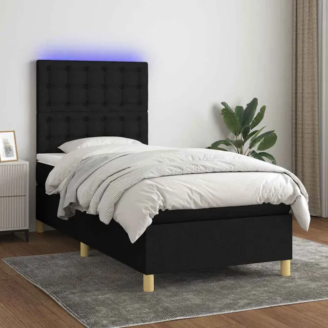 vidaXL Boxspring met matras en LED stof zwart 90x200 cm